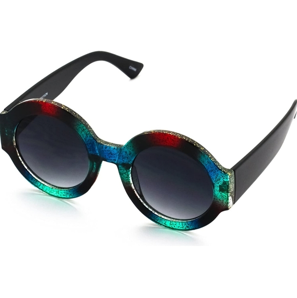 ROUND GLITTER COLORBLOCK 😎 SUNGLASSES - Picture 3 of 5